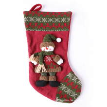 High quality cheap price christmas decoration red and green snowman pattern christmas stocking socks custom